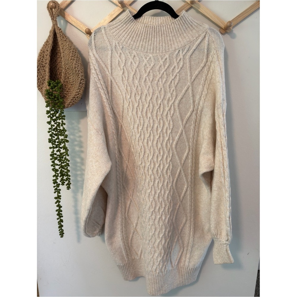 H&M Chunky Cable Knit Sweater Dress XL Cream Beige Wool Blend